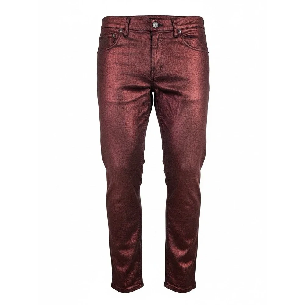 NWT INC International Concept Mens 32 Burgundy Metallic Coated Berlin Slim Jeans
